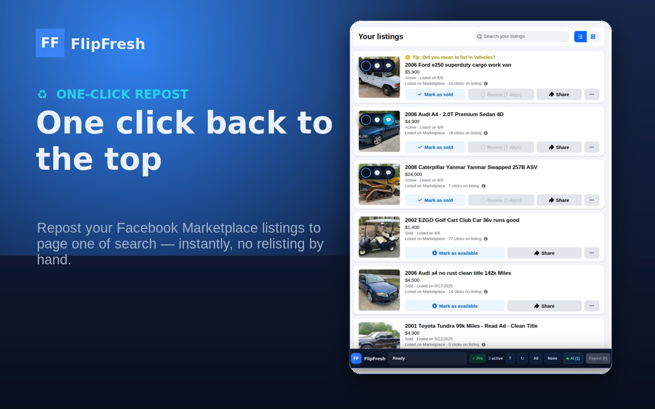 One-click repost sends your Facebook Marketplace listings to the top of search